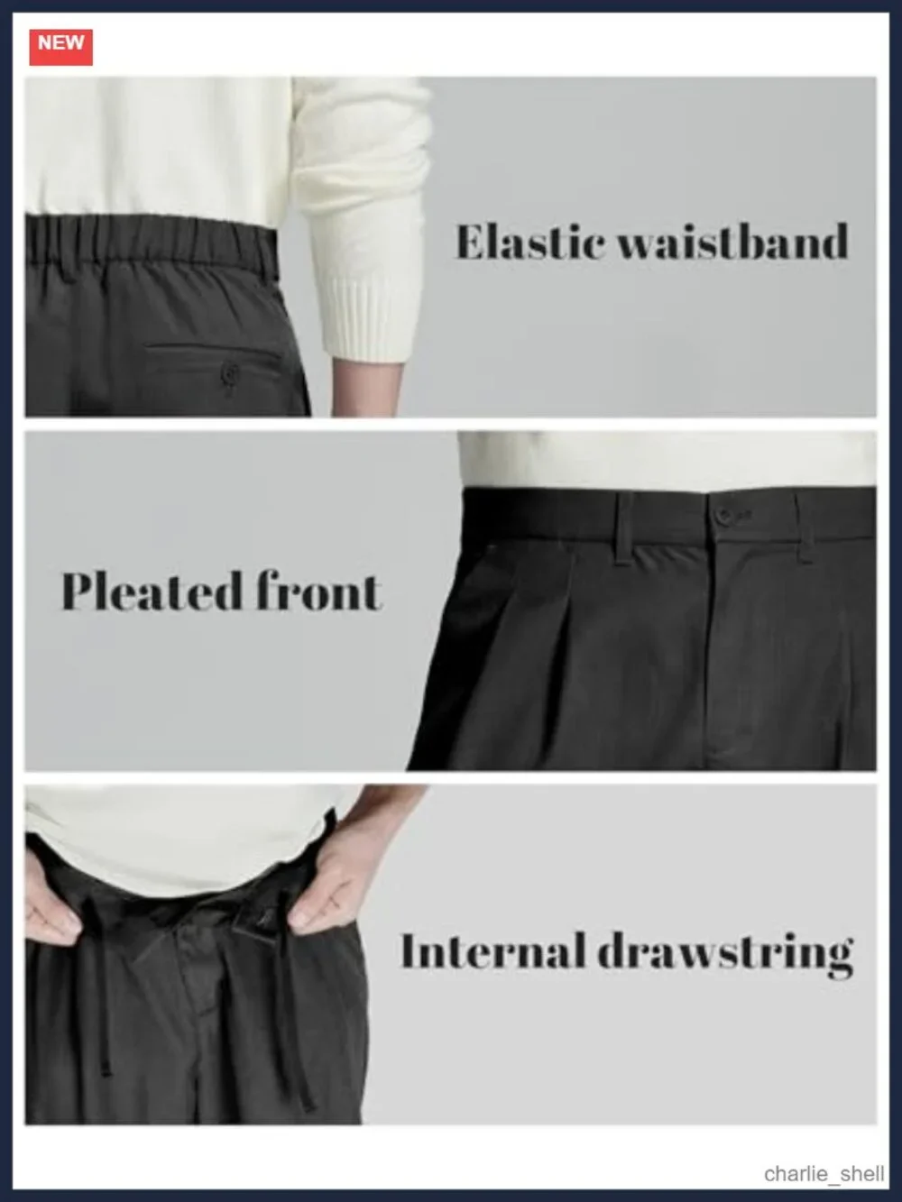 Men's Pleated Wide Leg Dress Pants Adjustable Waist Casual Trousers